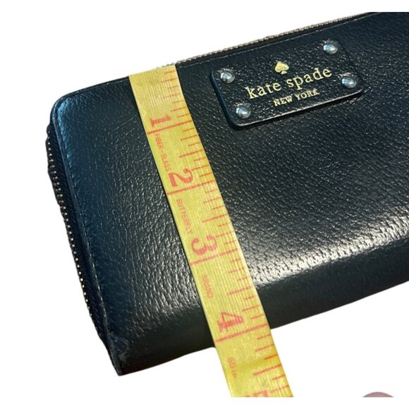 Kate Spade New York Zip-Around Wallet Black Pebbled Leather With Pink Interior - Picture 6 of 7